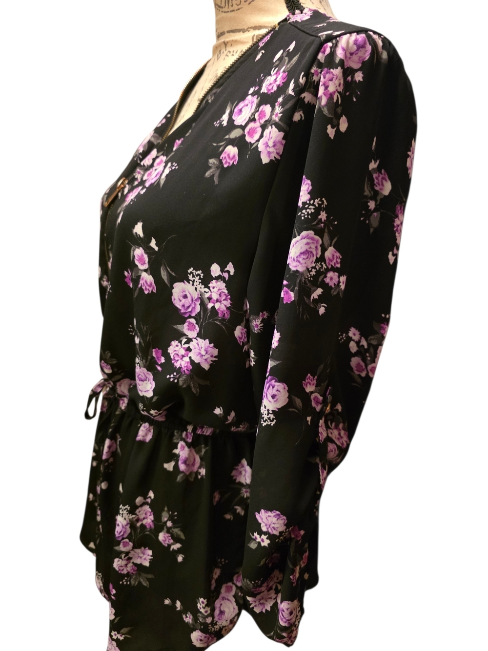 Rue21 Black Floral Midi Dress with Purple Rose Print Women's Medium Euc